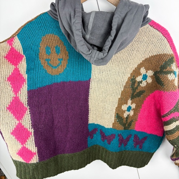 Natural Life Dreamer Hoodie Sweater Colorblock Butterfly Smile Floral L/XL - Picture 7 of 7